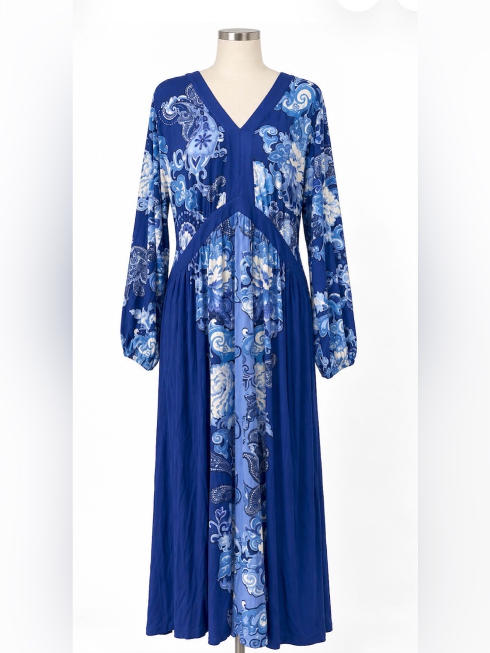 Soft Surroundings Shivani Maxi Dress Blue Paisley Floral Boho NWOT Size 1X